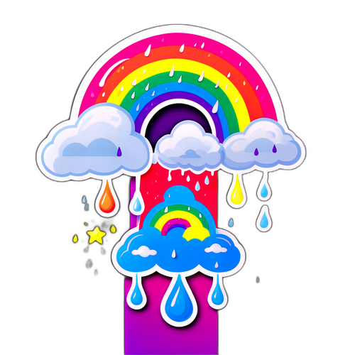 Яркая наклейка с дождем и радугой, надпись "Погода в Барнауле"