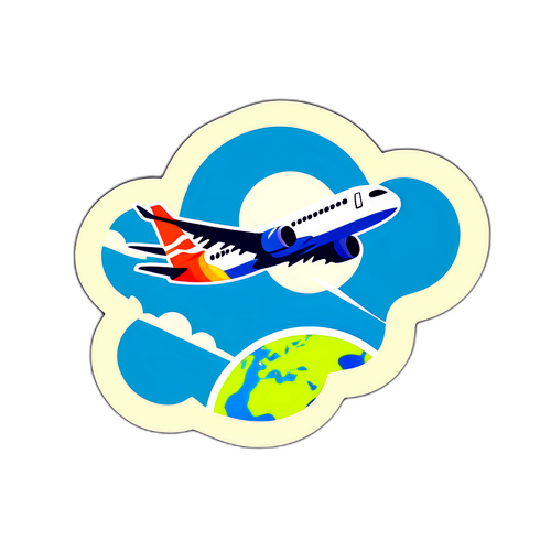 Stiker Pesawat Terbang dengan Jejak Awan