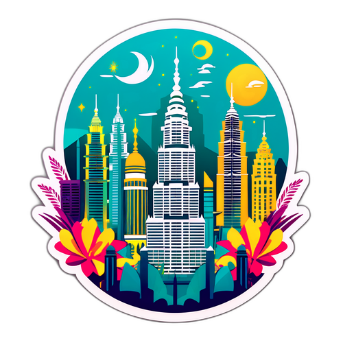 Autocollant coloré de la tour de Petronas et motifs malaisiens
