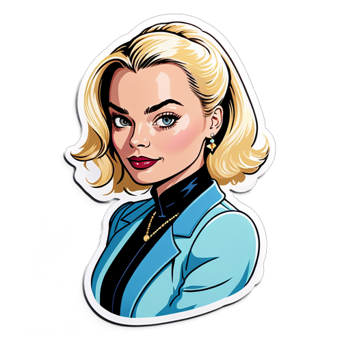 En stilfull klistremerke av Margot Robbie som ulike populære karakterer