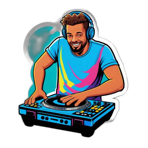 Sticker van Fred Again tijdens een DJ-set