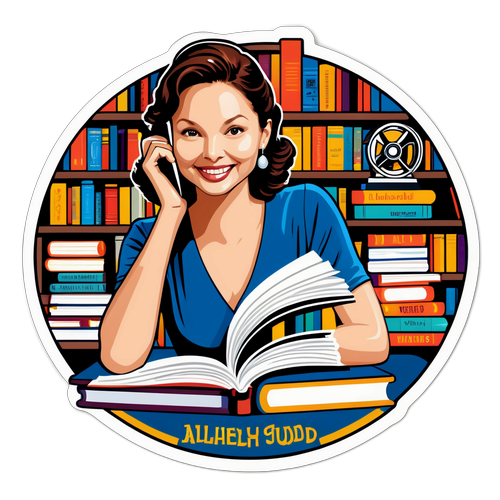 Whimsisk klistermærke med Ashley Judd i biblioteket