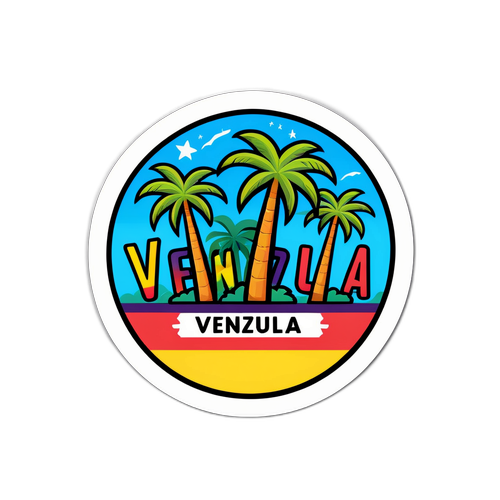 Стікери з написом "Венесуела" в яскравому тропічному стилі
