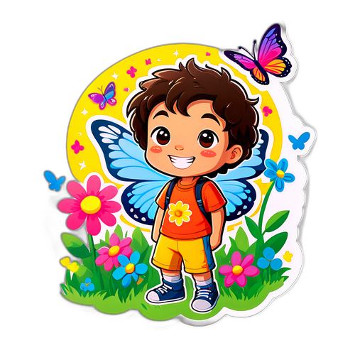 Stiker Kartun Imut Kai di Taman Cerah