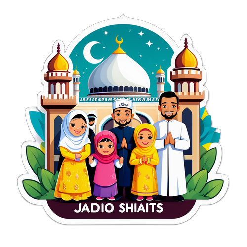 Stiker Keluarga di Depan Masjid Tradisional