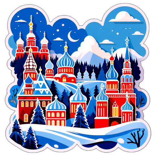 Stylizované zobrazení ruské zimní krajiny