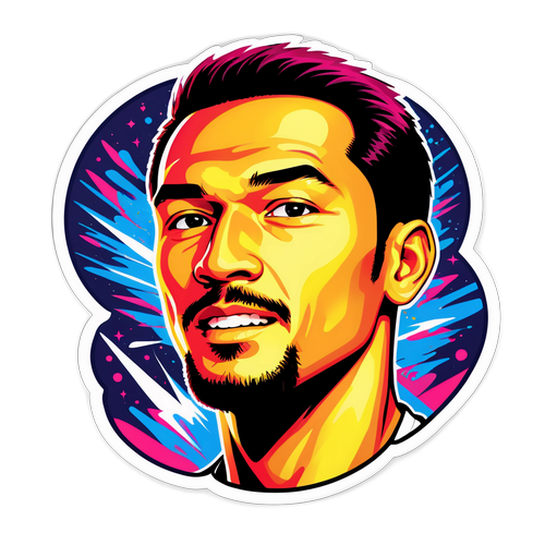 Стикер с портретом Джоша Хокиты на фоне ярких вспышек