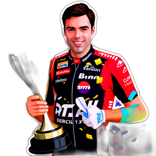 Sticker van Tom Dumoulin met trofee na overwinning