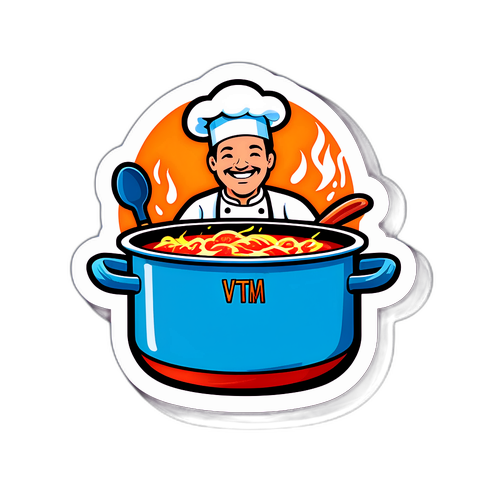 Vrolijke Sticker van Kookpot en Chef