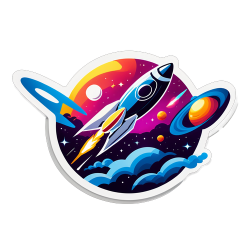 Futuristická nálepka s Cosmos 482 a satelity