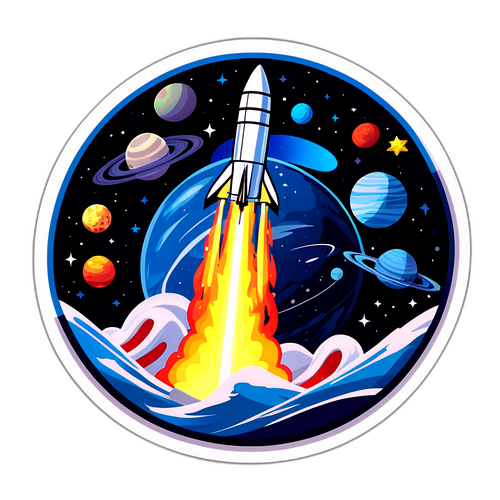 สติ๊กเกอร์ธีมอวกาศ: จรวดพุ่งทะยานสู่จักรวาล