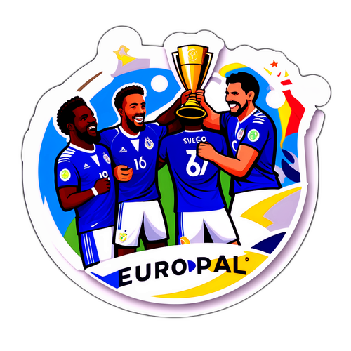 유로파리그 트로피를 들고 기뻐하는 축구 선수들 스티커