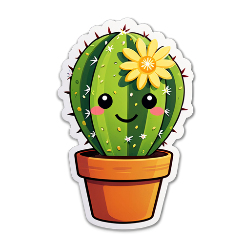 A Cute, Smiling Cactus Sticker