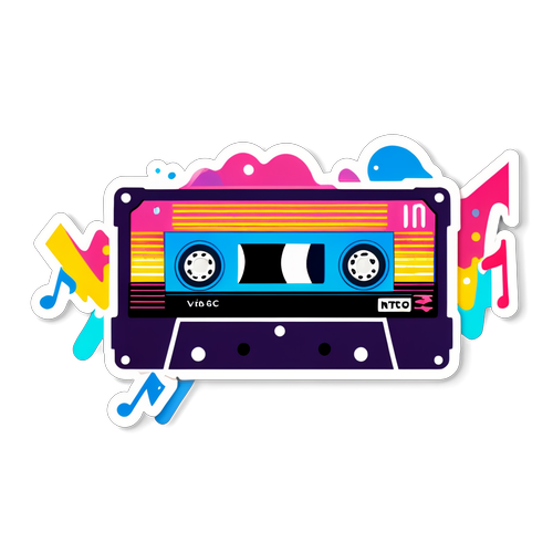 Retro Neon Cassette Tape Sticker