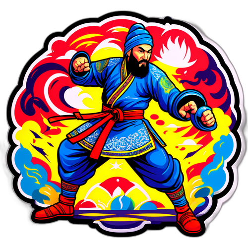 Autocollant illustrant Khamzat Chimaev en scène de combat