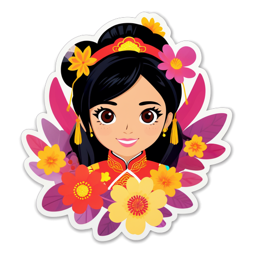 Diseño divertido de China Suárez con fondo de pétalos de flores