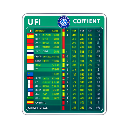 Діюча таблиця коефіцієнтів УЄФА в стилі радіо на фоні футбольного поля
