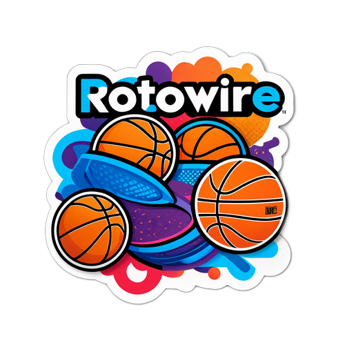 Makulay na Sticker ng Logo ng Rotowire na may mga Bola ng Basketball