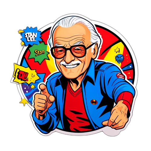 Playful Stan Lee Sticker with Superheroes