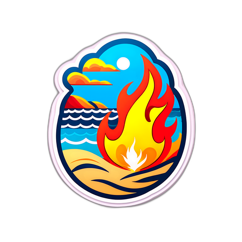 Design artistic al unui foc simbolic cu detalii de plajă