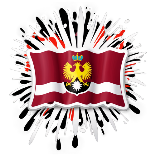 Наклейка с флагом Латвии и символами на фоне фейерверков