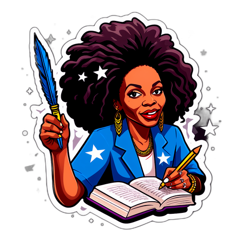 Assata Shakur med fjäderpenna