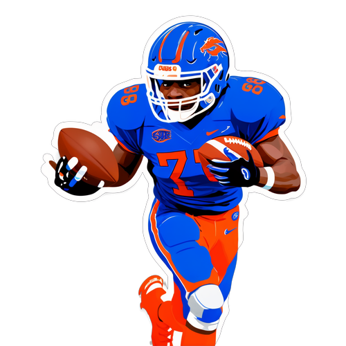 Action-Packed Boise State Football Player Sticker