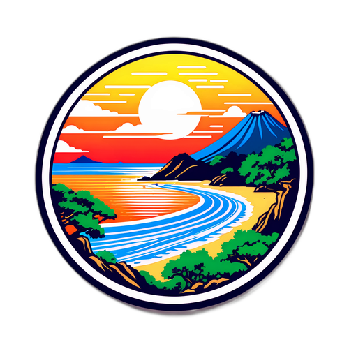 鎌倉の海岸線と風景を表現するリラクゼーションのステッカー