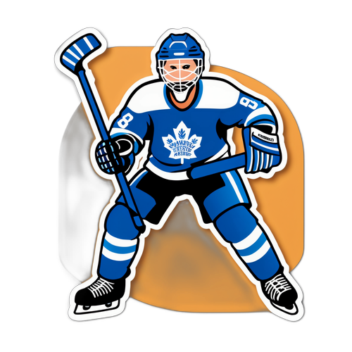 Design nálepky s fanouškem v modrobílém oblečení a stylizovanými hokejkami