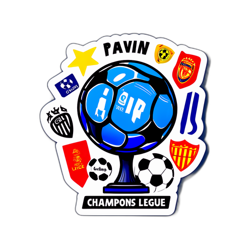 Sticker dedicat fanilor Ligii Campionilor cu echipament și mesaje de susținere
