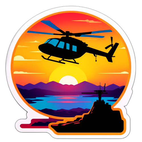 Kikundi cha Helikopta Katika Machweo