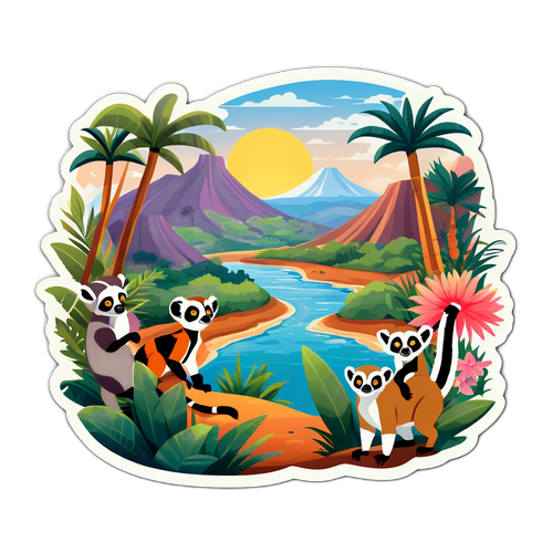 Landskap fra Madagaskar med lemurer