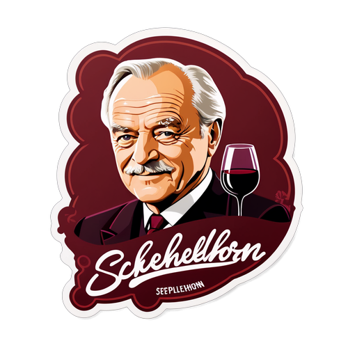 Stylisierte Inschrift von Sepp Schellhorn als Kunstwerk mit Weinhintergrund