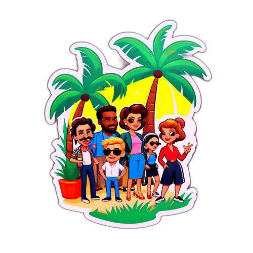 Humorvolle Aufkleber-Design für 'Celebrities Under Palm Trees'