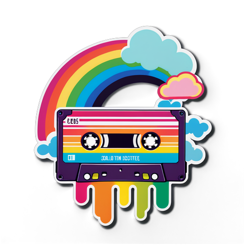 Retro-Inspired Cassette Tape with Rainbow Color Scheme