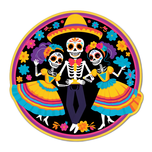 Une conception colorée pour le Jour des Morts montrant une célébration festive