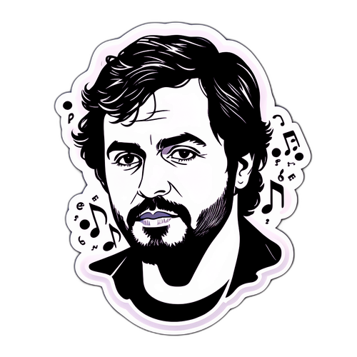 Portrait stylisé d'Enrique avec des notes musicales