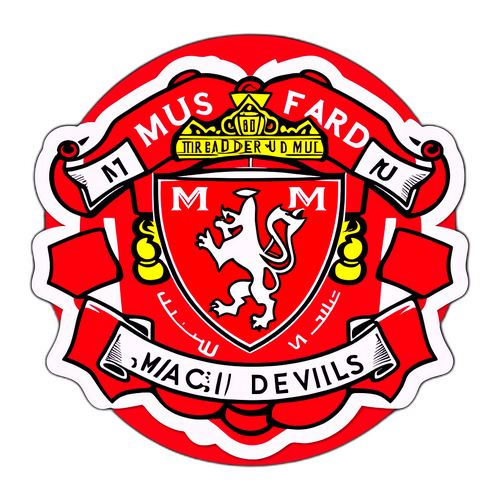 Sticker lịch thi đấu của MU với hình ảnh Old Trafford và biểu tượng Quỷ Đỏ, thể hiện niềm tự hào của người hâm mộ