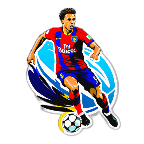 Μια δυναμική εικόνα του Γκρίμαλντο να τρέχει με την μπάλα, με φόντο γεμάτο φιλάθλους