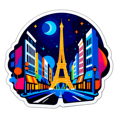 Pemandangan Abstrak Jalan Paris Malam dengan Warna PSG
