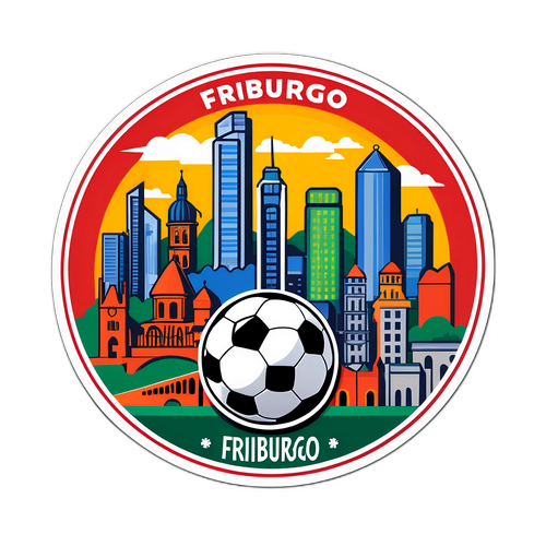Sticker del paesaggio urbano di Friburgo con elementi calcistici