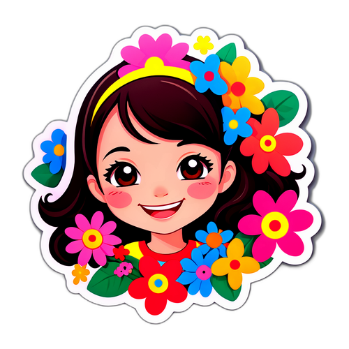 फूलों से सजी खुशी भरी लड़की