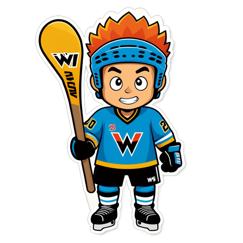 Energiegeladener Cartoon-Charakter im Hockey-Trikot