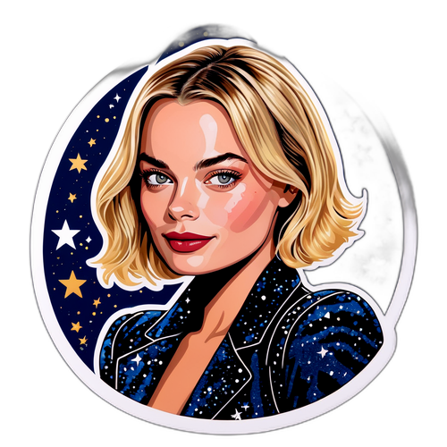 Autocollant artistique de Margot Robbie entourée d'étoiles