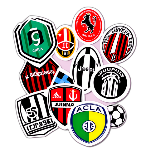 Stickers về Serie A với hình ảnh các đội bóng chủ chốt như Juventus và AC Milan