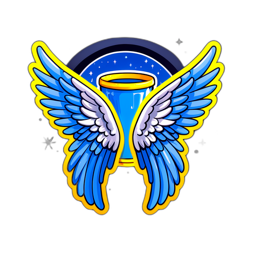 Thiết kế sticker đôi cánh thiên thần với nền trời xanh tượng trưng cho vận may vào Ngày của Thần Tài