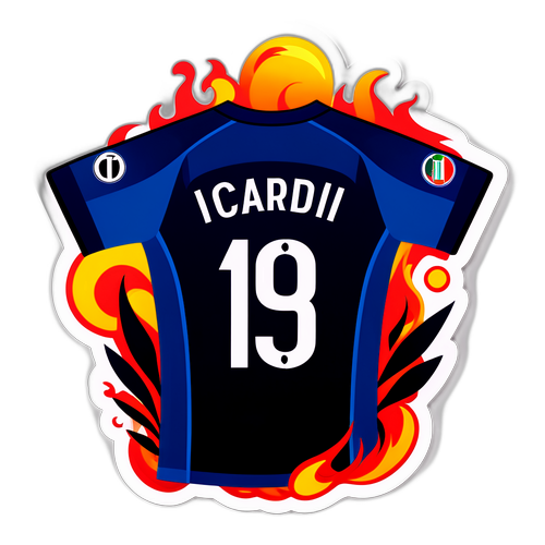 Pegatina de Icardi con su número de camiseta y un fuego