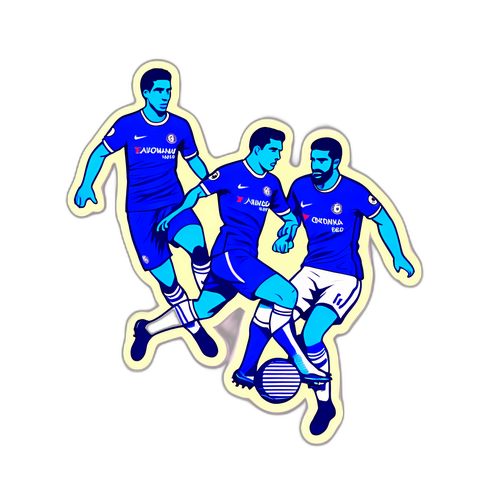 첼시와 파포스의 축구 경기를 강조한 생동감 있는 일러스트