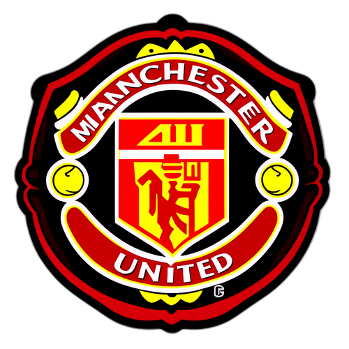 Egy díszített jelvény, amely a Manchester United hagyományait idézi