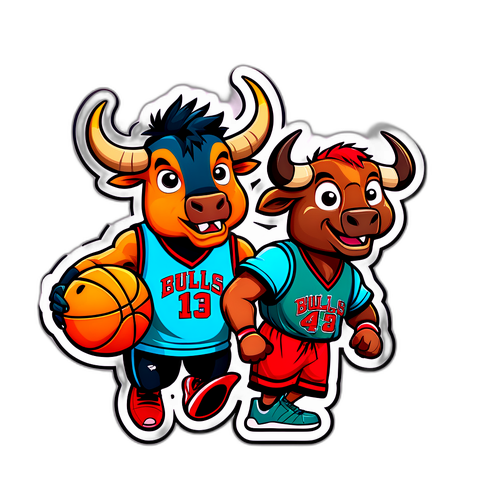 Playful Bulls and Hornets Basketball Sticker